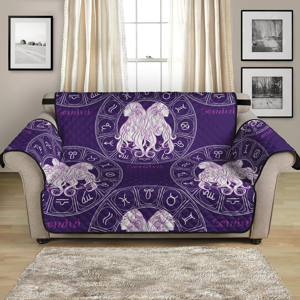 Purple Gemini Zodiac Pattern Print Loveseat Protector