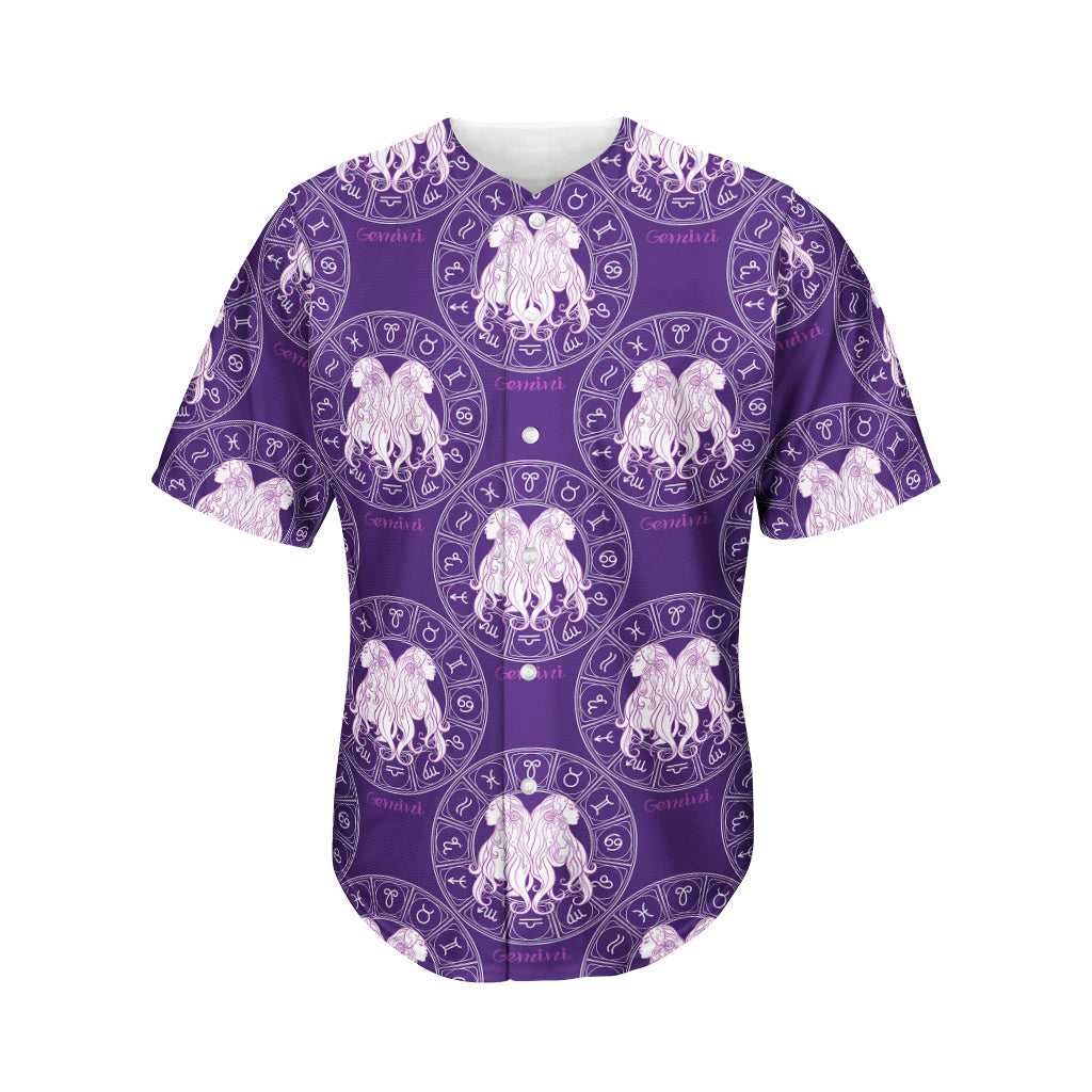 Purple Gemini Zodiac Pattern Print Men's Baseball Jersey