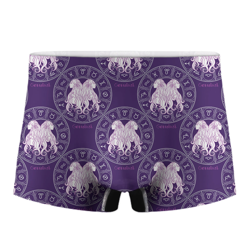 Purple Gemini Zodiac Pattern Print Men's Boxer Briefs