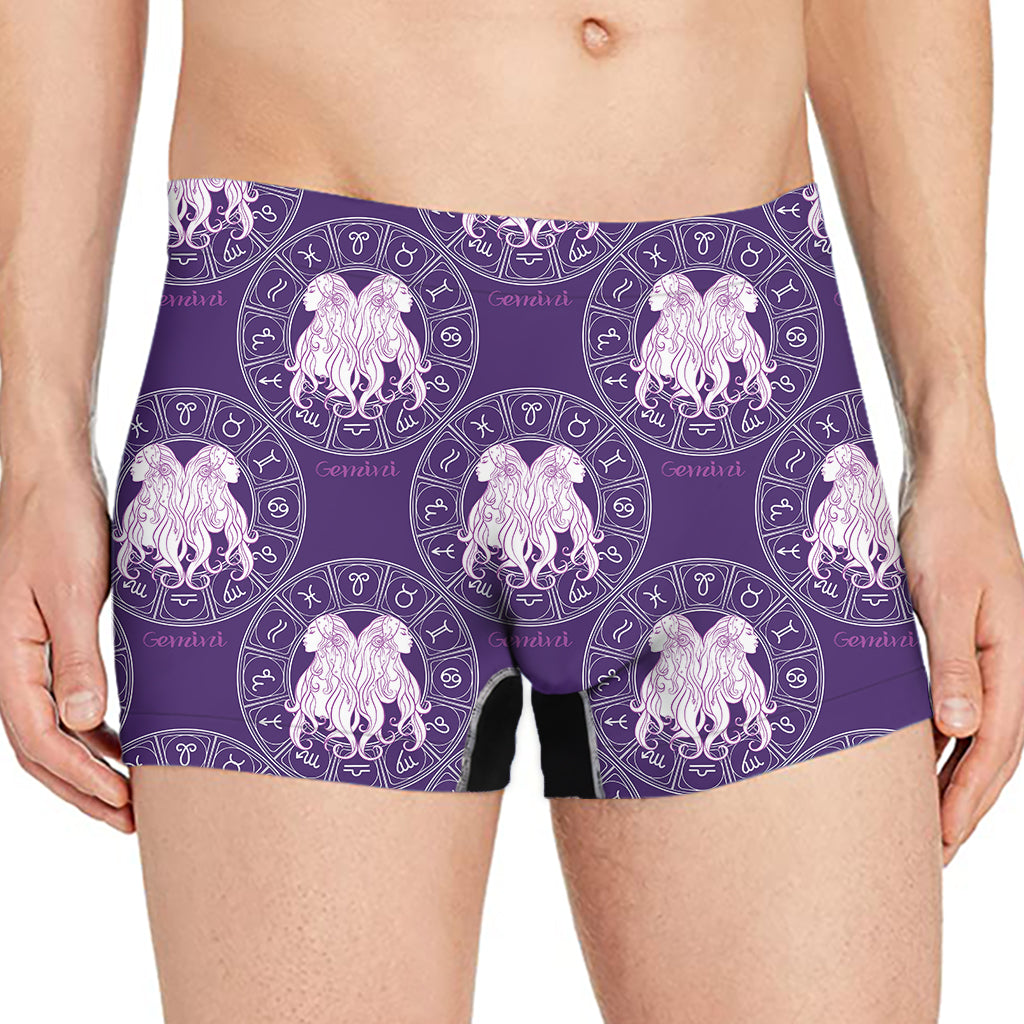 Purple Gemini Zodiac Pattern Print Men's Boxer Briefs