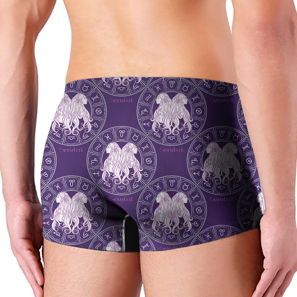 Purple Gemini Zodiac Pattern Print Men's Boxer Briefs