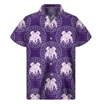 Purple Gemini Zodiac Pattern Print Men's Short Sleeve Shirt