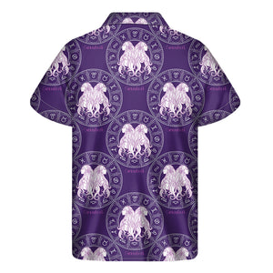 Purple Gemini Zodiac Pattern Print Men's Short Sleeve Shirt