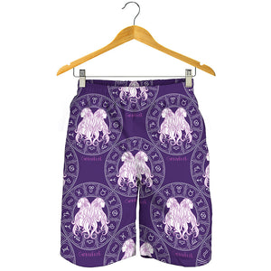 Purple Gemini Zodiac Pattern Print Men's Shorts