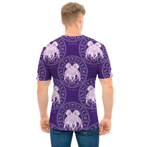 Purple Gemini Zodiac Pattern Print Men's T-Shirt