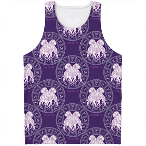 Purple Gemini Zodiac Pattern Print Men's Tank Top