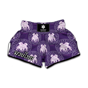 Purple Gemini Zodiac Pattern Print Muay Thai Boxing Shorts