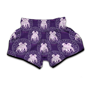 Purple Gemini Zodiac Pattern Print Muay Thai Boxing Shorts