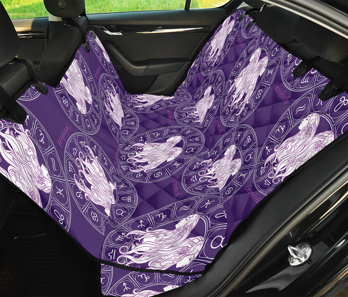 Purple Gemini Zodiac Pattern Print Pet Car Back Seat Cover