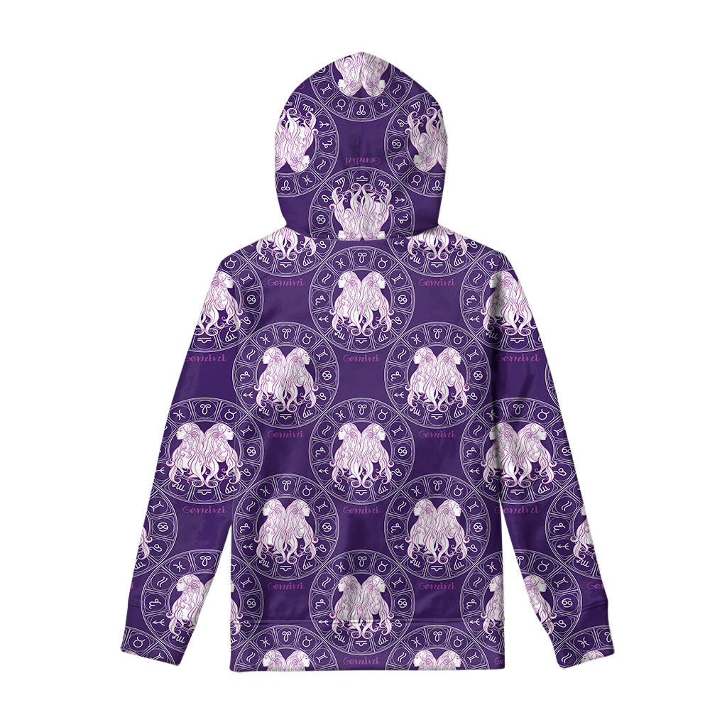 Purple Gemini Zodiac Pattern Print Pullover Hoodie