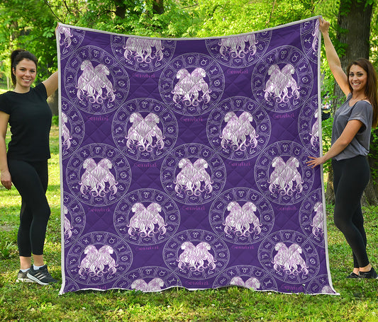 Purple Gemini Zodiac Pattern Print Quilt