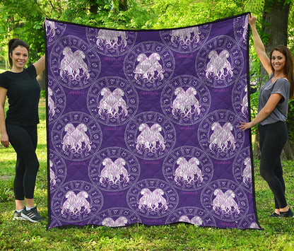 Purple Gemini Zodiac Pattern Print Quilt
