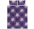 Purple Gemini Zodiac Pattern Print Quilt Bed Set