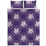 Purple Gemini Zodiac Pattern Print Quilt Bed Set