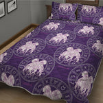 Purple Gemini Zodiac Pattern Print Quilt Bed Set