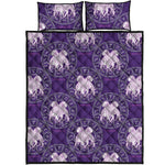Purple Gemini Zodiac Pattern Print Quilt Bed Set