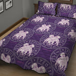 Purple Gemini Zodiac Pattern Print Quilt Bed Set