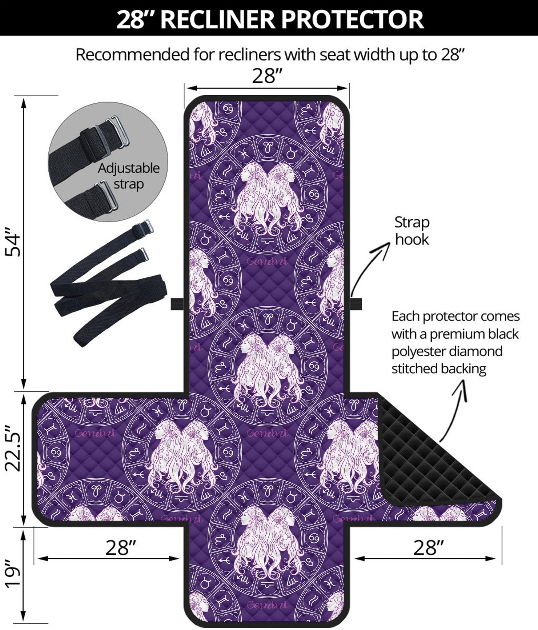 Purple Gemini Zodiac Pattern Print Recliner Protector