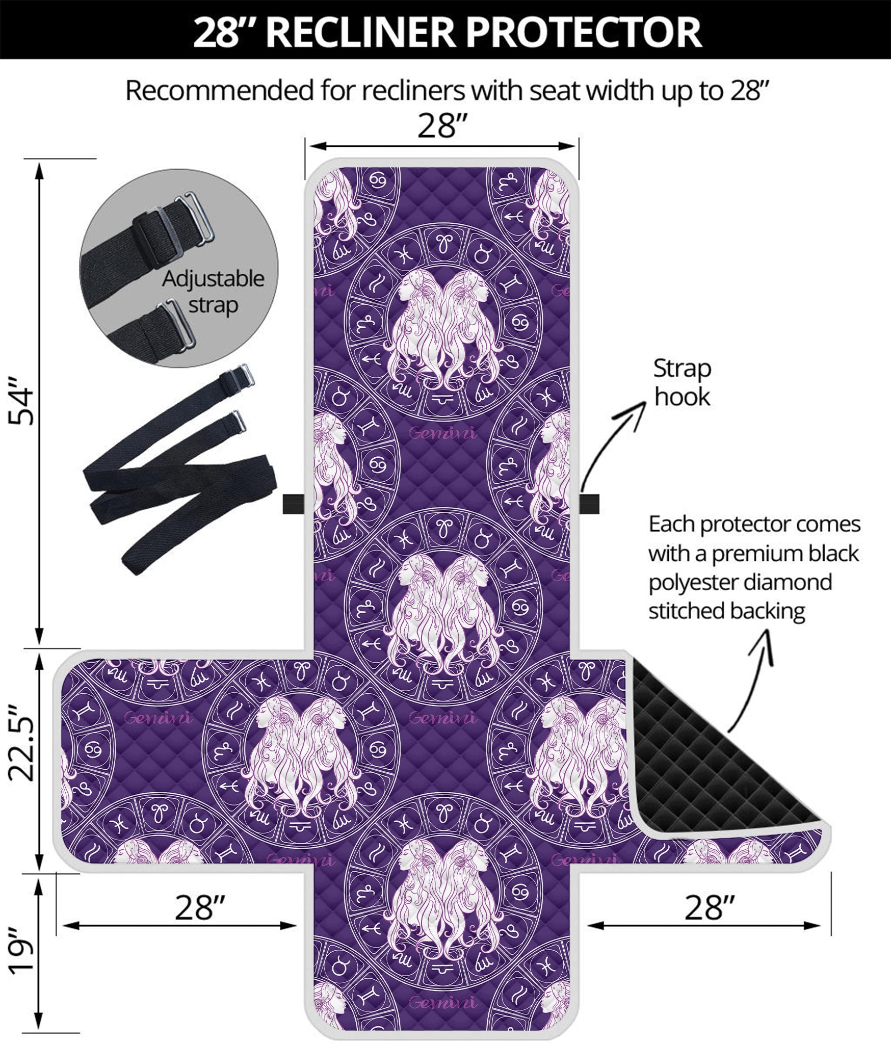 Purple Gemini Zodiac Pattern Print Recliner Protector