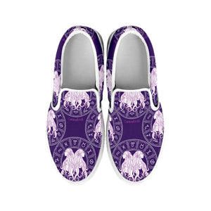 Purple Gemini Zodiac Pattern Print White Slip On Shoes