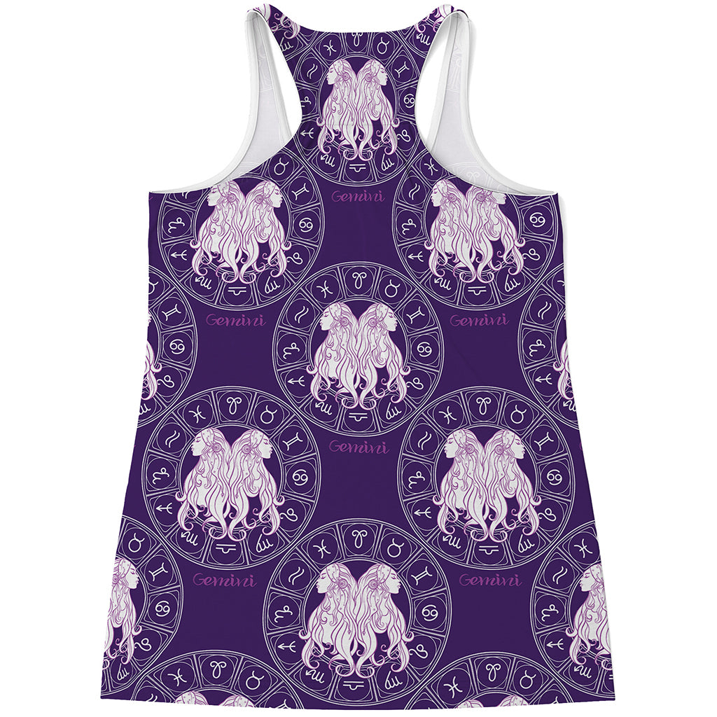 Purple Gemini Zodiac Pattern Print Women's Racerback Tank Top