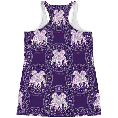 Purple Gemini Zodiac Pattern Print Women's Racerback Tank Top