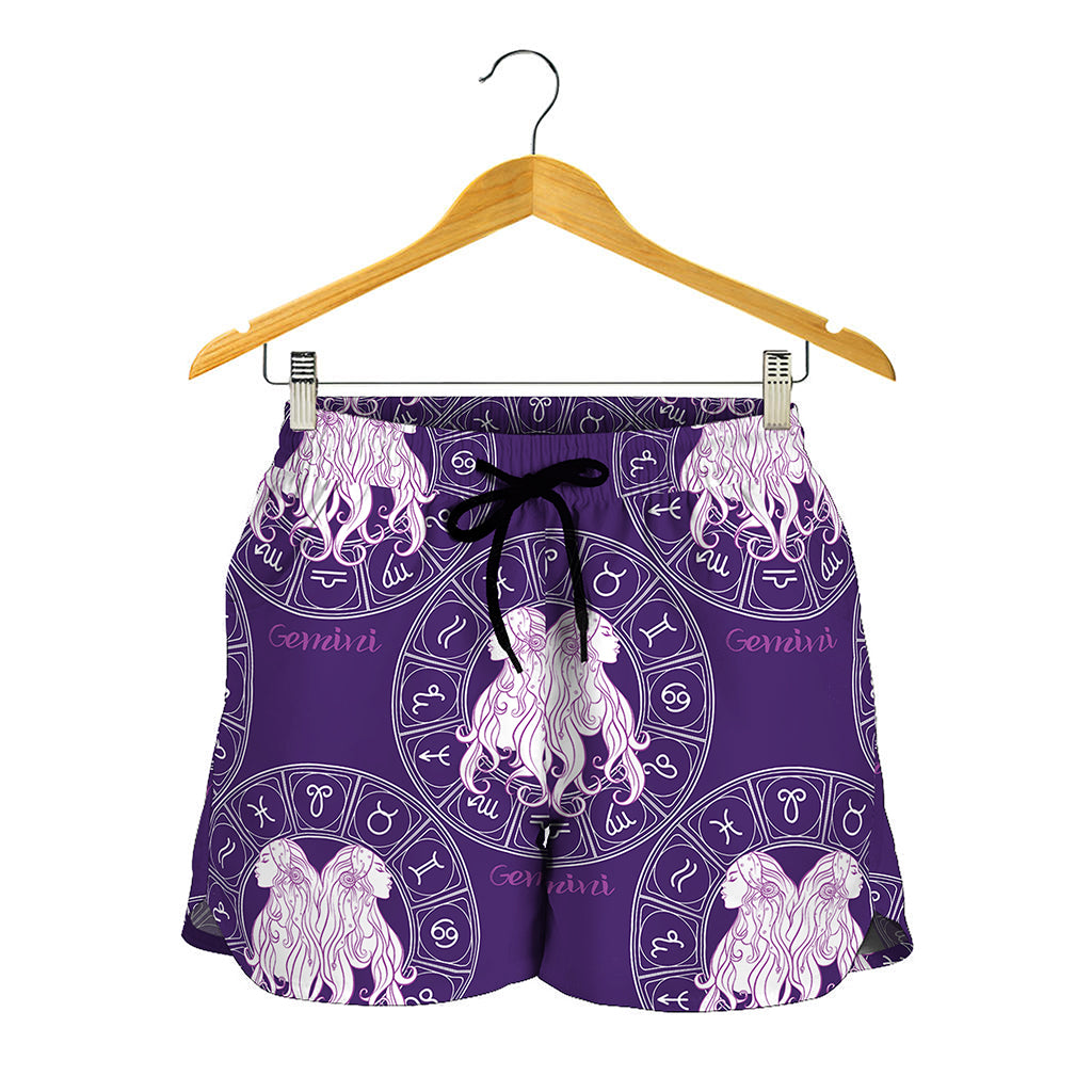 Purple Gemini Zodiac Pattern Print Women's Shorts