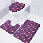 Purple Geometric Flamingo Pattern Print 3 Piece Bath Mat Set