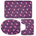 Purple Geometric Flamingo Pattern Print 3 Piece Bath Mat Set