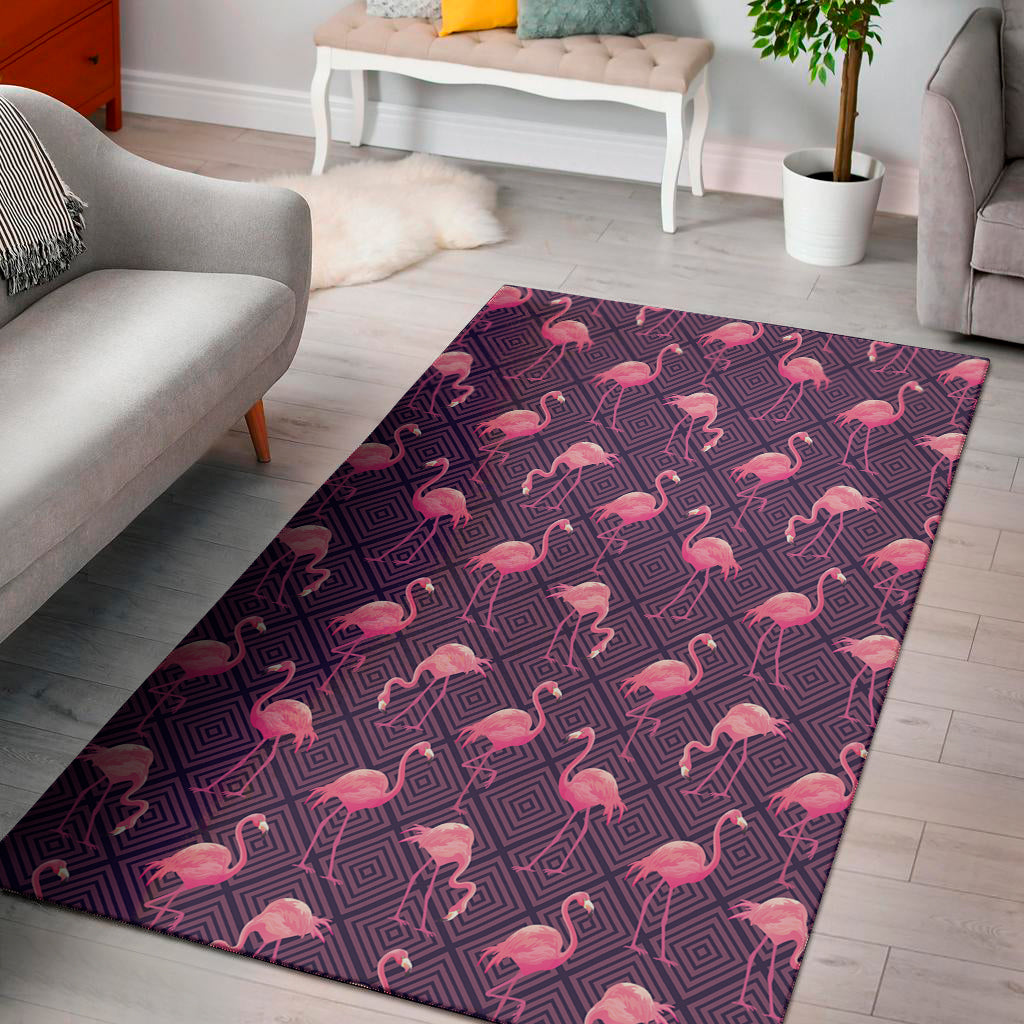 Purple Geometric Flamingo Pattern Print Area Rug