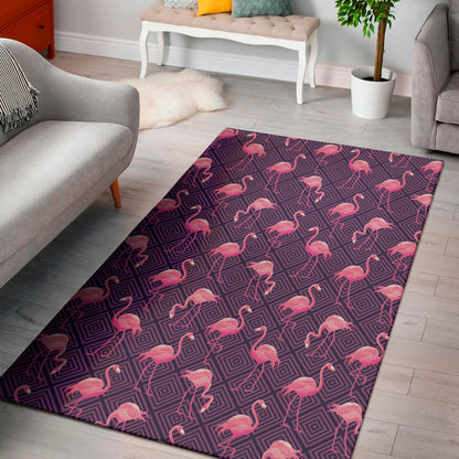 Purple Geometric Flamingo Pattern Print Area Rug