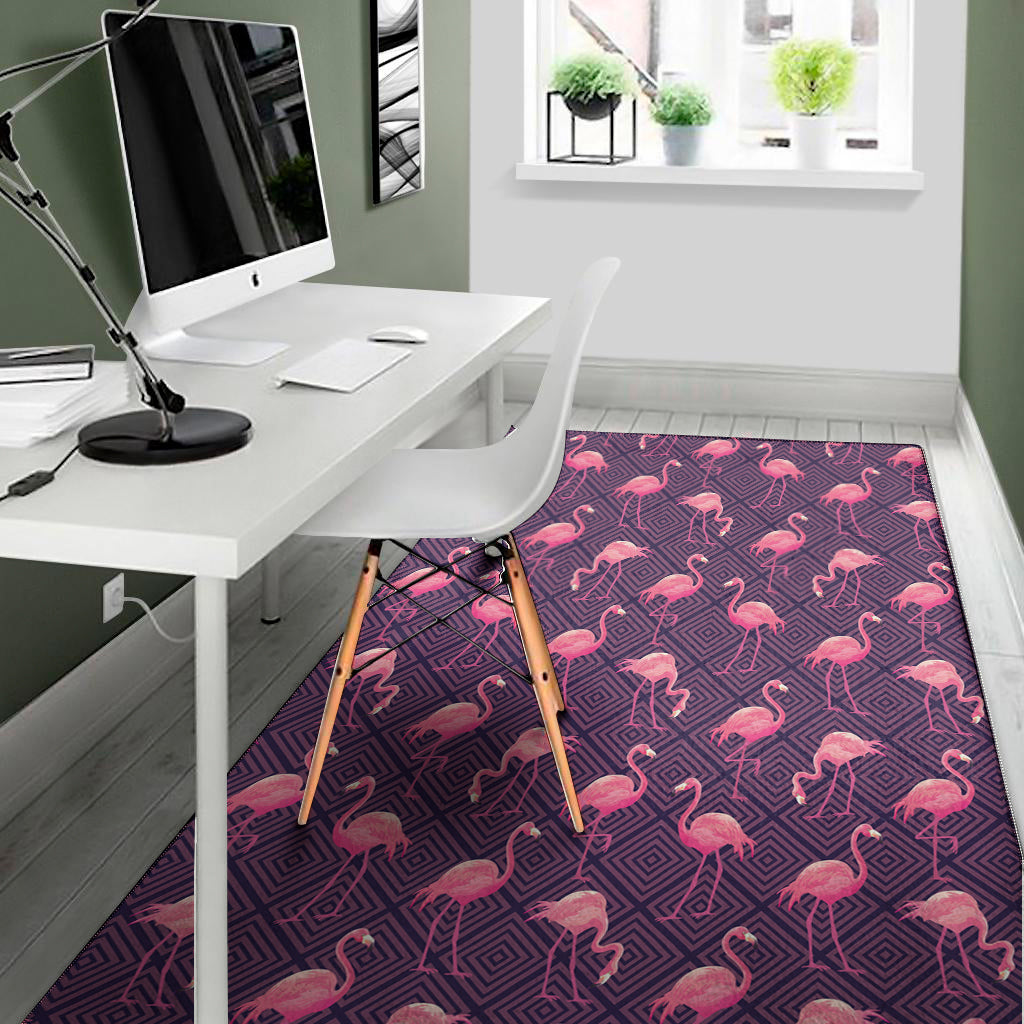 Purple Geometric Flamingo Pattern Print Area Rug