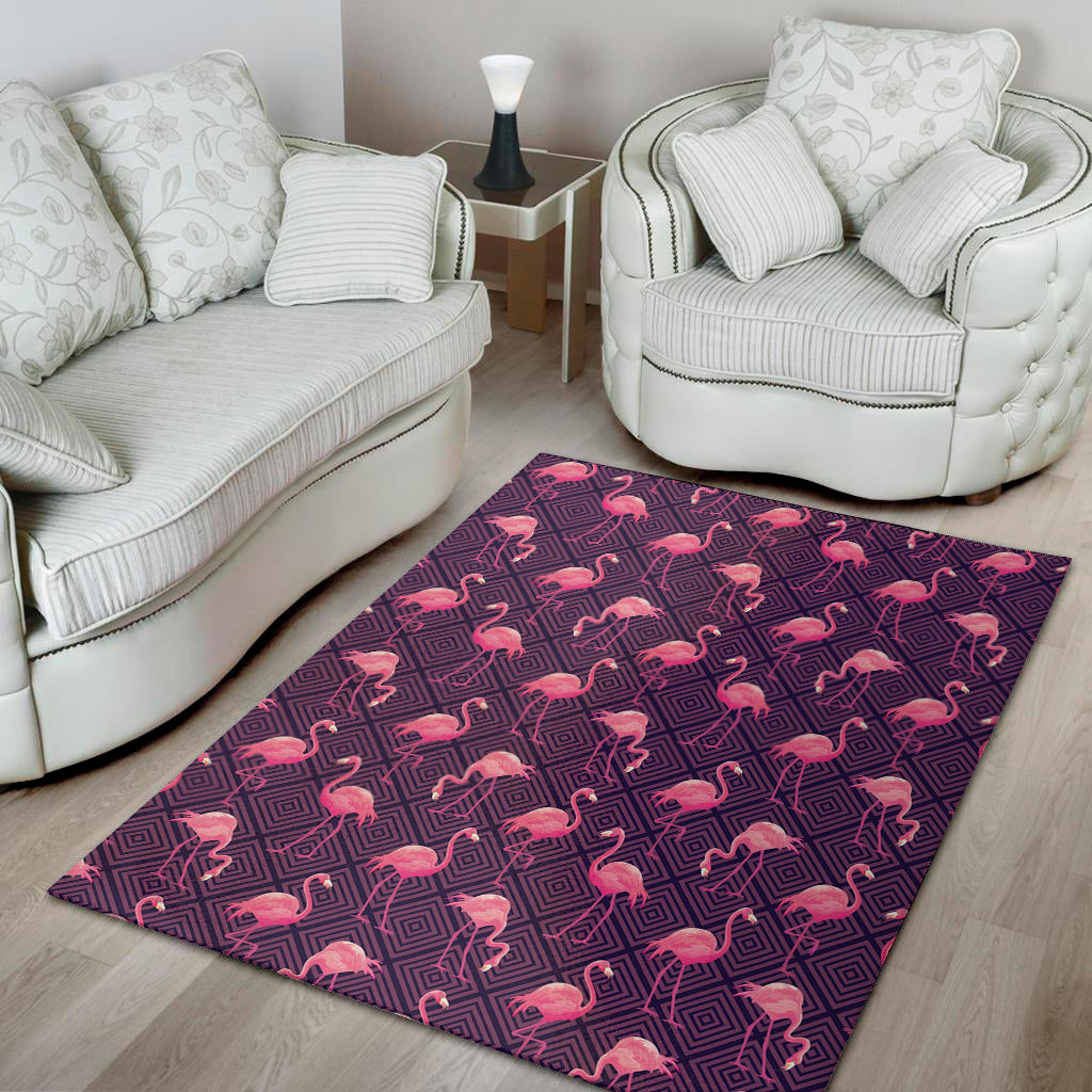 Purple Geometric Flamingo Pattern Print Area Rug