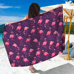 Purple Geometric Flamingo Pattern Print Beach Sarong Wrap