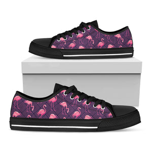Purple Geometric Flamingo Pattern Print Black Low Top Shoes