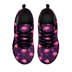 Purple Geometric Flamingo Pattern Print Black Sneakers