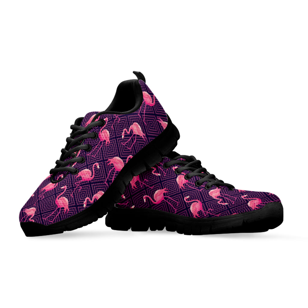 Purple Geometric Flamingo Pattern Print Black Sneakers