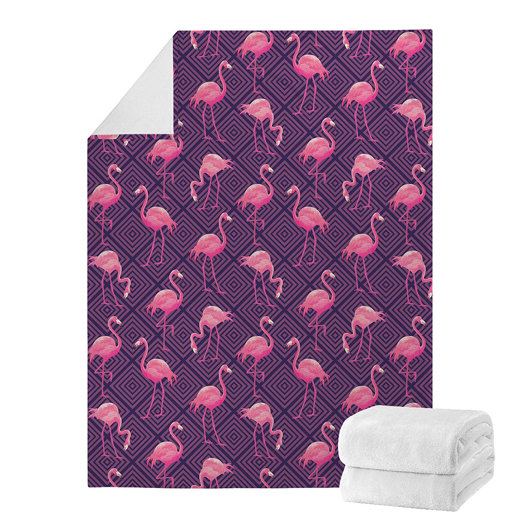 Purple Geometric Flamingo Pattern Print Blanket
