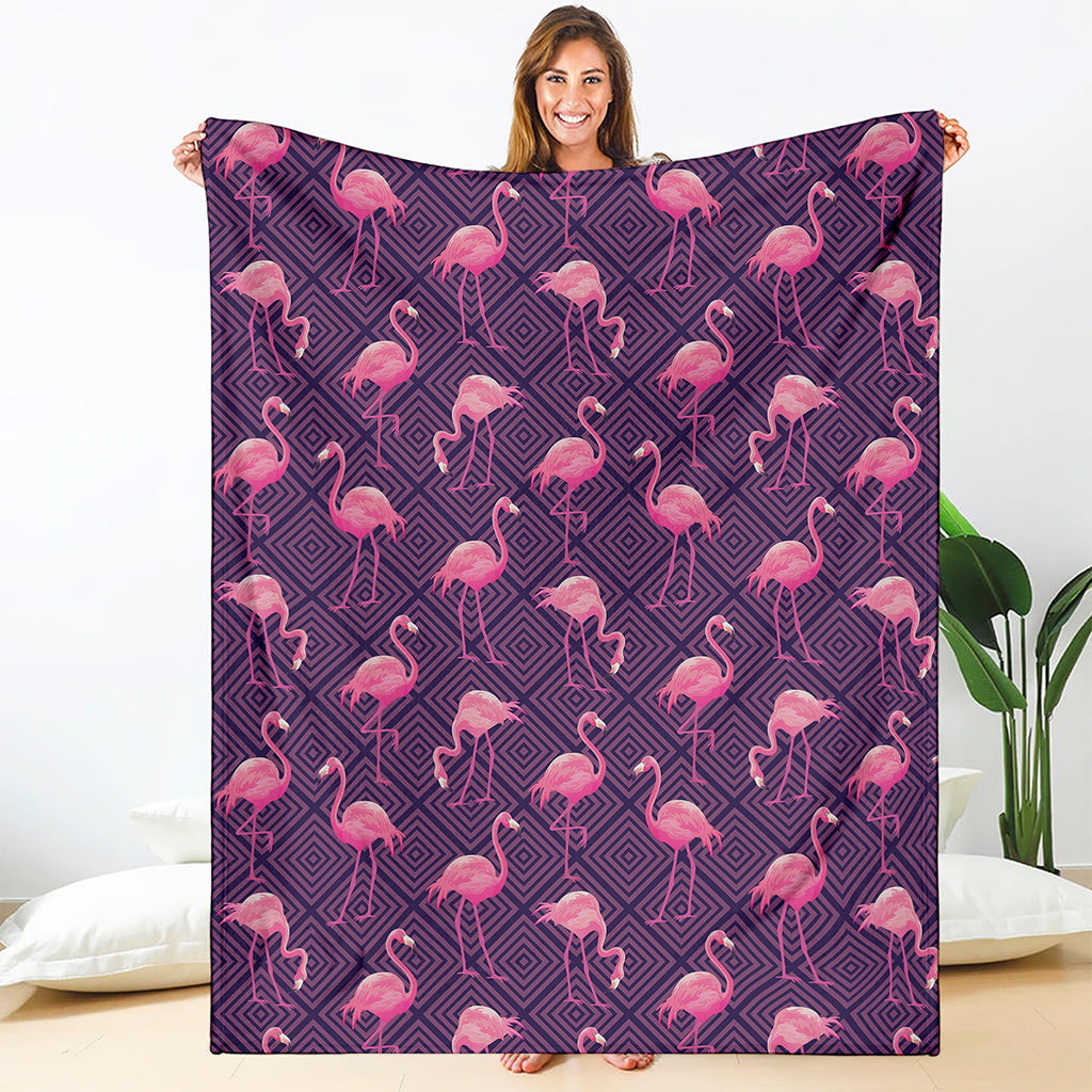 Purple Geometric Flamingo Pattern Print Blanket