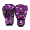 Purple Geometric Flamingo Pattern Print Boxing Gloves