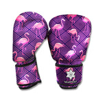 Purple Geometric Flamingo Pattern Print Boxing Gloves