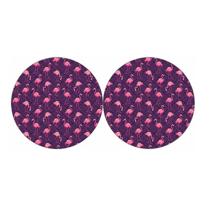 Purple Geometric Flamingo Pattern Print Car Coasters