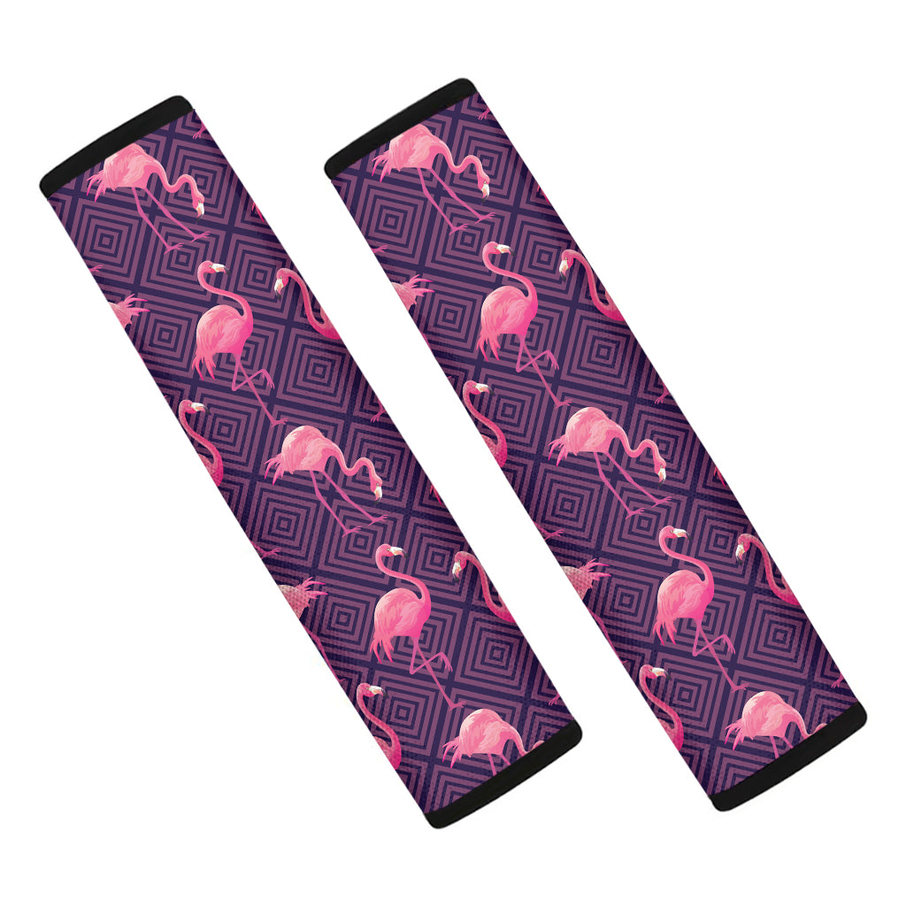 Purple Geometric Flamingo Pattern Print Car Seat Belt Covers