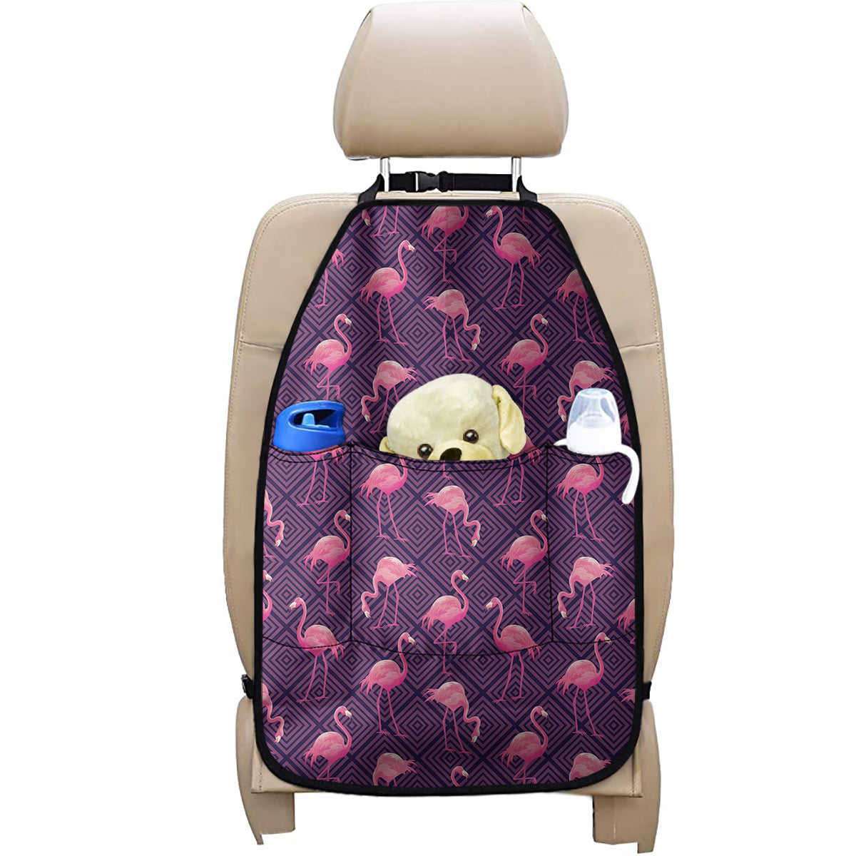 Purple Geometric Flamingo Pattern Print Car Seat Organizers