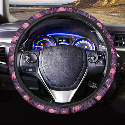 Purple Geometric Flamingo Pattern Print Car Steering Wheel Cover