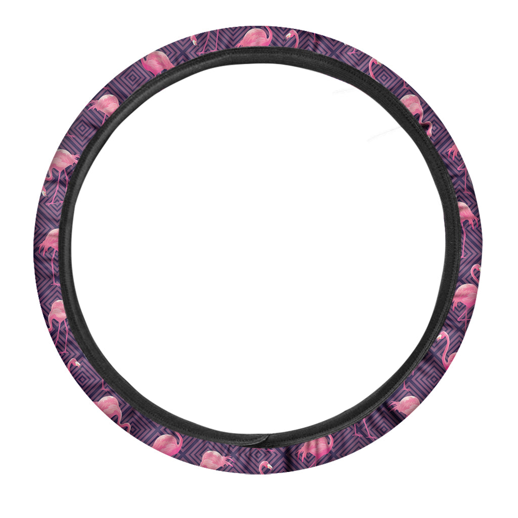 Purple Geometric Flamingo Pattern Print Car Steering Wheel Cover