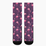 Purple Geometric Flamingo Pattern Print Crew Socks