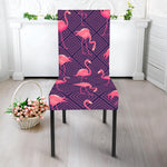 Purple Geometric Flamingo Pattern Print Dining Chair Slipcover