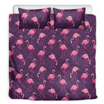 Purple Geometric Flamingo Pattern Print Duvet Cover Bedding Set