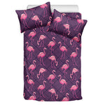 Purple Geometric Flamingo Pattern Print Duvet Cover Bedding Set